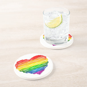 Dessous De Verre En Grès Le cœur arc-en-ciel de SlipperyJoe griffonné tourb
