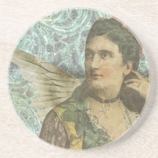 Dessous De Verre En Grès Le collage numérique de la dame ailée (Devant)