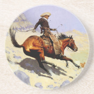 Dessous De Verre En Grès Le cowboy de Remington, Armée de cavalerie Vintage