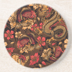Dessous De Verre En Grès Le dragon japonais koi motif.