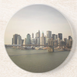 Dessous De Verre En Grès Le pont de Brooklyn et l'horizon de New York City