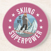 Dessous De Verre En Grès Le Ski Est Ma Superpuissance (Devant)