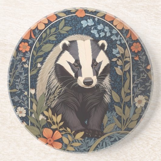 Dessous De Verre En Grès L'élégant Badger inspiré William Morris (Devant)