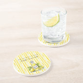 Dessous De Verre En Grès Lemon Yellow White Stripes (Côté)