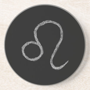 Dessous De Verre En Grès Leo. Signe d'astrologie zodiaque. Noir.
