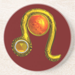 Dessous De Verre En Grès LEO ZODIAC ANNIVERSAIRE JEWEL Jaune Topaz, Or, rou