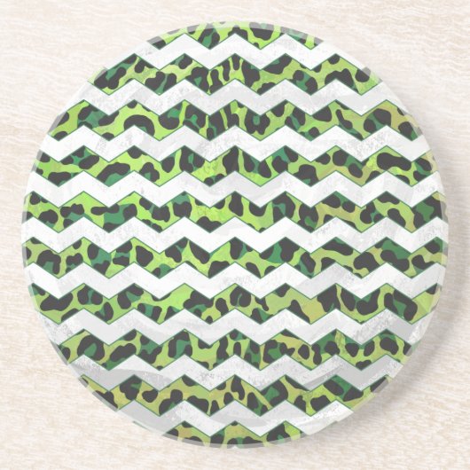 Dessous De Verre En Grès Leopard Chevron noir et vert (Devant)