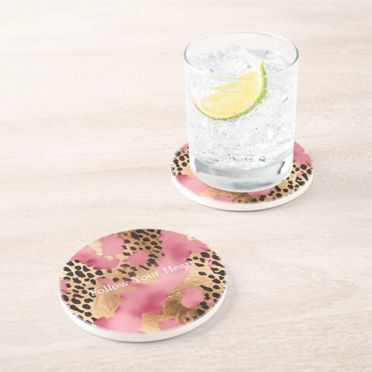 Dessous De Verre En Grès Léopard doré rose (Côté)