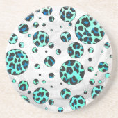 Dessous De Verre En Grès Léopard noir et Turquoise (Devant)