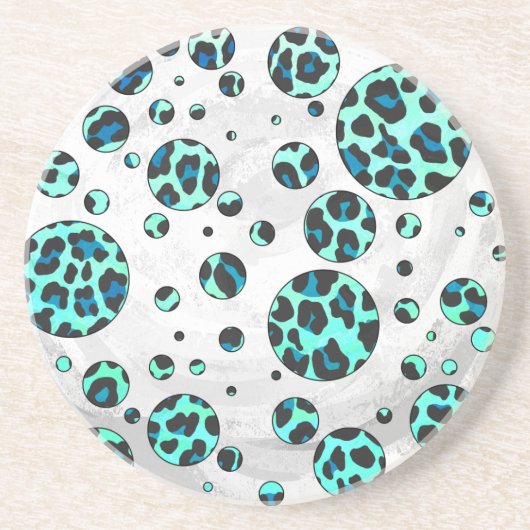 Dessous De Verre En Grès Léopard noir et Turquoise (Devant)