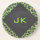 Dessous De Verre En Grès Léopard noir et vert avec Monogramme (Devant)