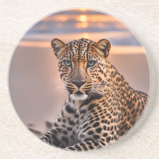 Dessous De Verre En Grès Léopard sur la plage (Devant)