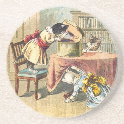 Dessous De Verre En Grès Les 3 petits chatons : Recherche les mitaines (Devant)