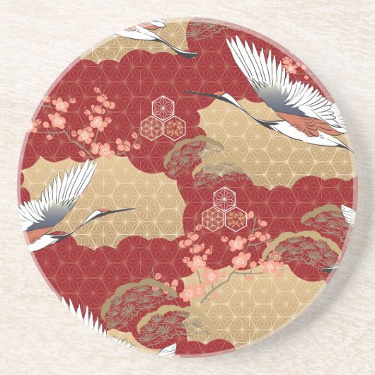 Dessous De Verre En Grès Les fleurs japonaises de kimono (Devant)