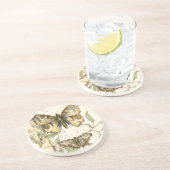 Dessous De Verre En Grès Les papillons Tandem sur les Feuilles verts (Côté)