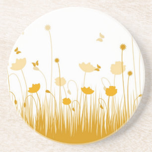 Dessous De Verre En Grès Les pavots minimalistes orange et blancs pré flora