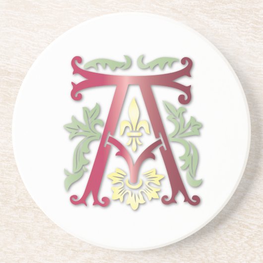 Dessous De Verre En Grès Lettre A Monogramme Fleur de lis (Devant)