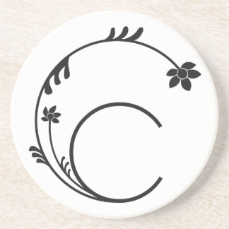 DESSOUS DE VERRE EN GRÈS LETTRE C MONOGRAMME FLEUR MIGNON BLANC