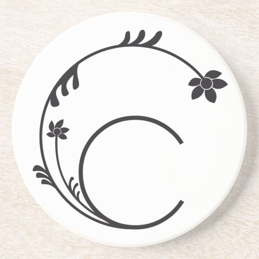 DESSOUS DE VERRE EN GRÈS LETTRE C MONOGRAMME FLEUR MIGNON BLANC (Devant)