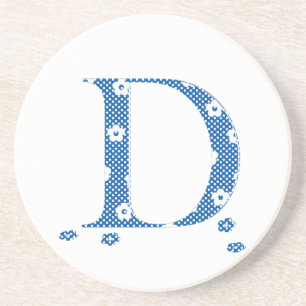 Dessous De Verre En Grès LETTRE FLEURIE D (bleu & points)