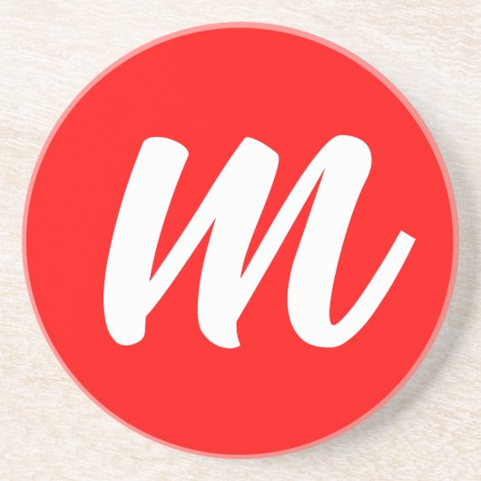 Dessous De Verre En Grès LETTRE INITIALE CalliGRAPHIQUE BLANCHE ROUGE (Devant)