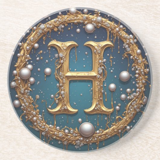 Dessous De Verre En Grès Lettre initiale H en monogramme doré (Devant)