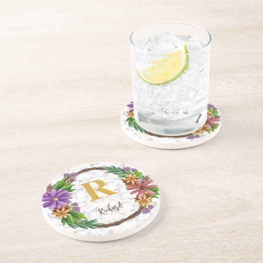 Dessous De Verre En Grès Lettre initiale Lettre initiale Monogramme Nom Mar (Côté)