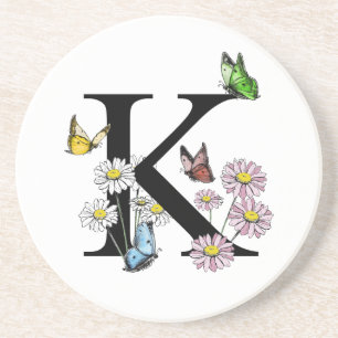 Dessous De Verre En Grès Lettre K Floral Aquarelle Papillon Monogramme