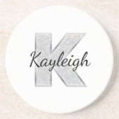 Dessous De Verre En Grès Lettre K pailletée argentée (Devant)