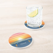 Dessous De Verre En Grès Lever de soleil sur l'océan et hippocampes (Côté)