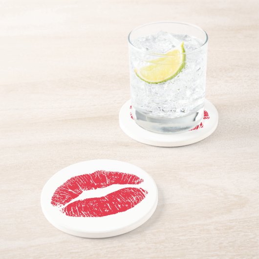 Dessous De Verre En Grès Lèvres de baiser rouges (Côté)