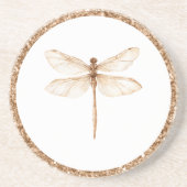 Dessous De Verre En Grès Libellule blanche pailletée de faux or (Devant)
