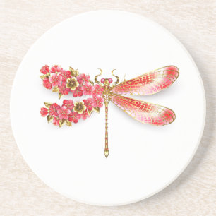 Dessous De Verre En Grès libellule de fleurs avec sakura de bijoux