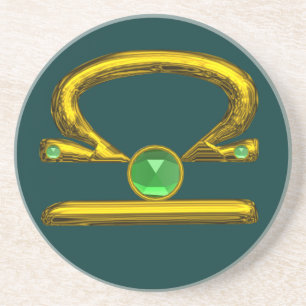 Dessous De Verre En Grès LIBRA ZODIAC ANNIVERSAIRE JEWEL Émeraude, or et ve
