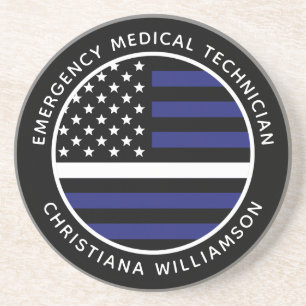 Dessous De Verre En Grès Ligne blanche mince personnalisée USA Drapeau EMS