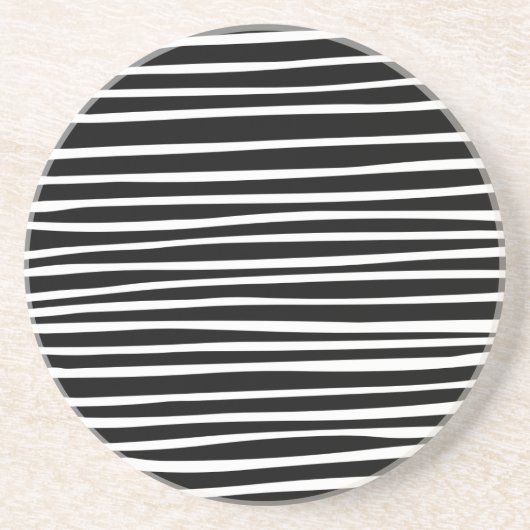 Dessous De Verre En Grès Lignes - Blanches sur Noir (Devant)