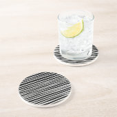Dessous De Verre En Grès Lignes - Blanches sur Noir (Côté)
