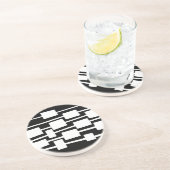 Dessous De Verre En Grès Lignes et rectangles - Blanc sur noir (Côté)