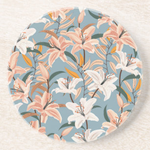 Dessous De Verre En Grès Lily Floral Blue Vintage Print
