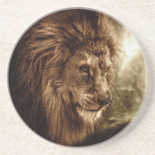 Dessous De Verre En Grès Lion contre le ciel orageux (Devant)