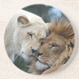 Dessous De Verre En Grès Lion et lionne qui s'étourdissent