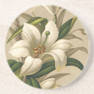 Dessous De Verre En Grès Lis de Pâques vintage, fleurs victoriennes en fleu