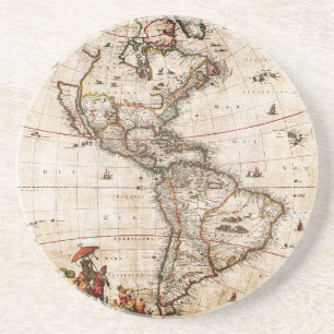 Dessous De Verre En Grès Lithographie de la vieille carte du continent amér