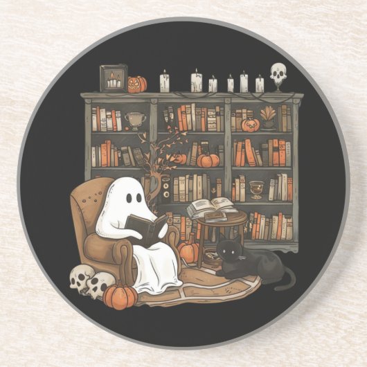 Dessous De Verre En Grès Livres de lecture de fantôme rétro, fantôme de bib (Devant)