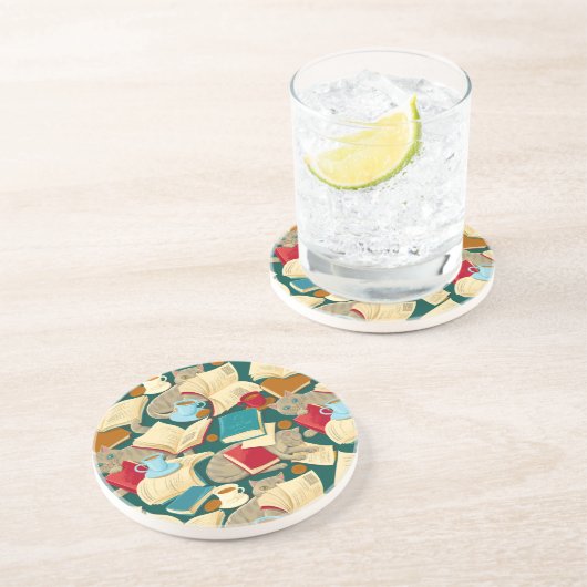 Dessous De Verre En Grès Livres et chats (Côté)