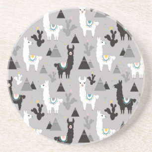 Dessous De Verre En Grès Llama cactus montagnes, motif sans soudure.