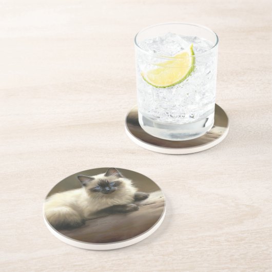 Dessous De Verre En Grès Log Lounger Siamese Kitten (Côté)