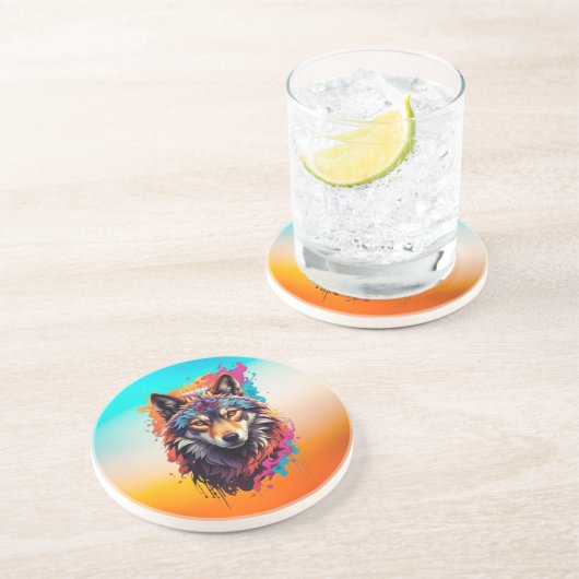 Dessous De Verre En Grès Logo animal Wolf Design-87694 (Côté)