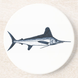 Dessous De Verre En Grès Logo de Marlin blanc