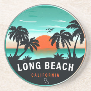 Dessous De Verre En Grès Long Beach California Retro Sunset Souvenirs 80s